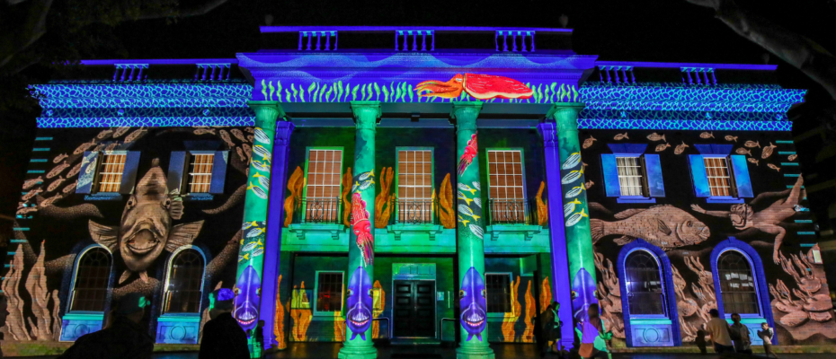 Building with beautiful light displays during the play manly event
