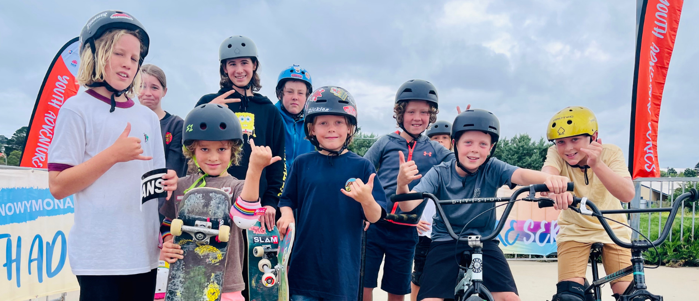 children with their skateboard and bicycles in the youth adventure series